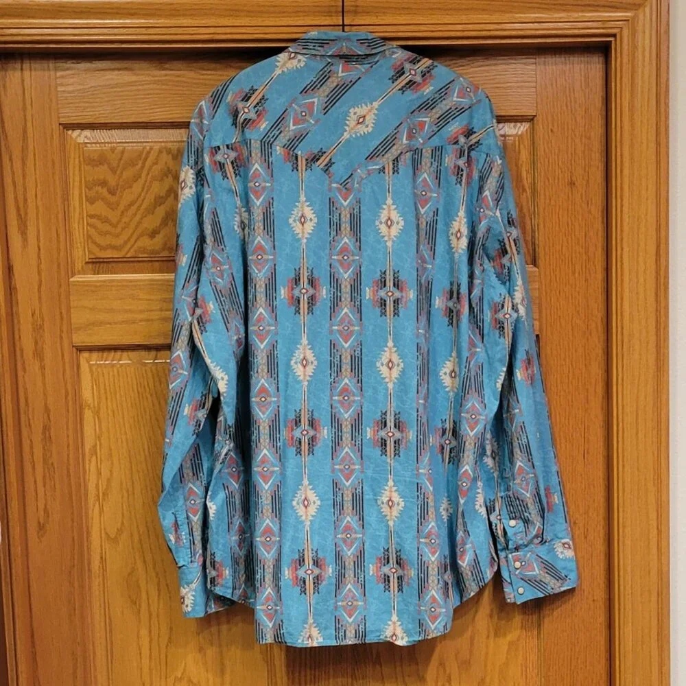 Western Cowboy Pearl Snap Front Aztec 100% Cotton Shirt Men's XXL